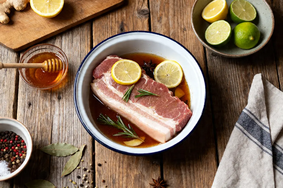 Marinade pour poitrine de porc : recette miel, épices &amp; citron